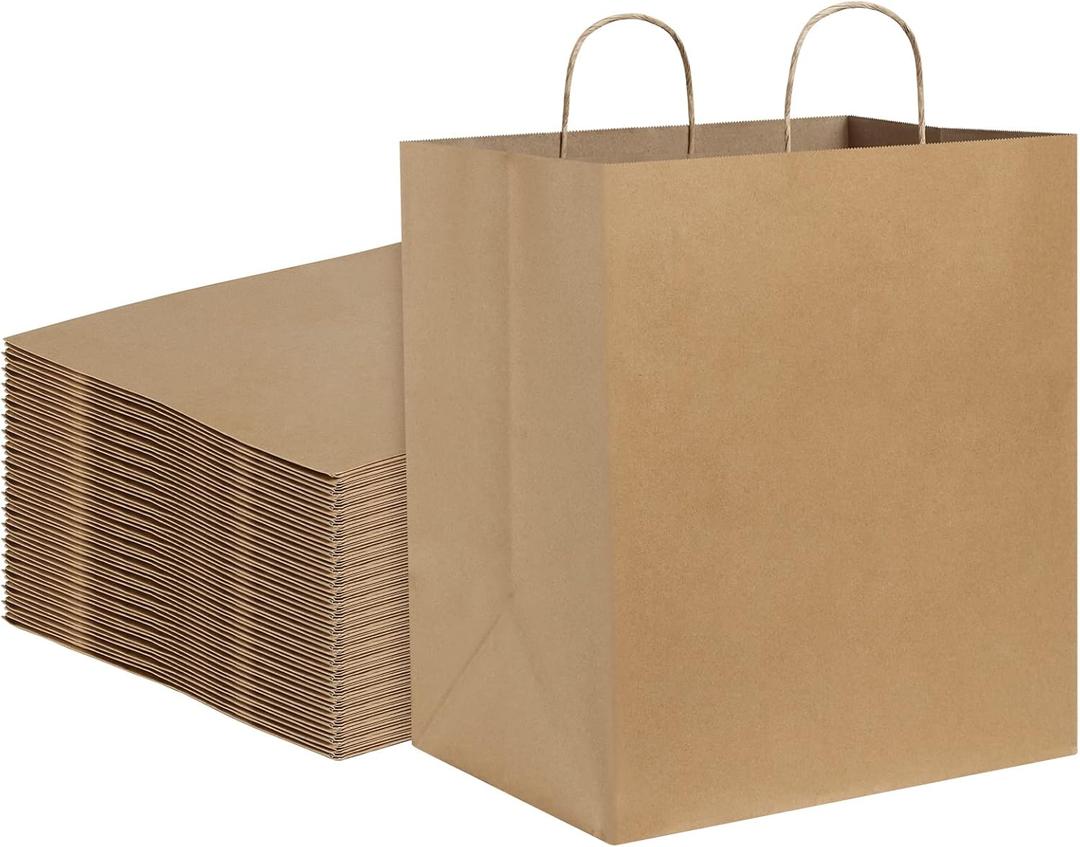 BagDream Kraft Paper Bagsr 50Pcs 14x10x15.75 Ultra Wide Large Paper Gift Bags with Handles for Takeouts, Parties, Shopping, Food Packing, Recyclable Food Service Bags Brown Paper Grocery Sacks