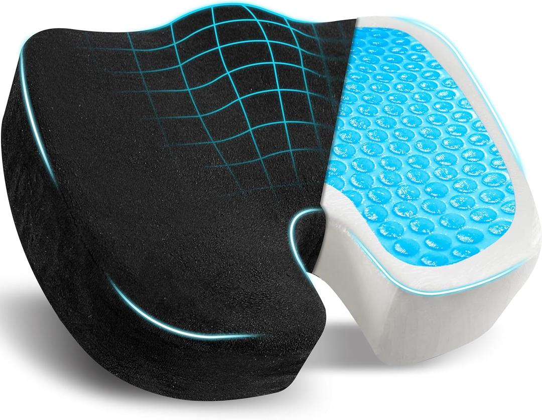 EcoNour Thick Memory Foam Gel Seat Cushion (Black) | Office Chair Cushion for Sciatica, Tailbone and Lower Back pain | Orthopedic cushion for Tail bone| Anti-Slip Support Pillow For Seniors and Driver (1Pack)