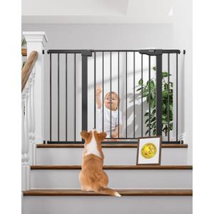Cumbor 29.7-48" Baby Gate for Stairs, Mom's Choice Awards Winner-Dog Gate for Doorways, Auto Close Safety Pet Gate for Dogs Indoor, Easy Install Pressure Mounted Child Gate with Walk Thru Door, Black