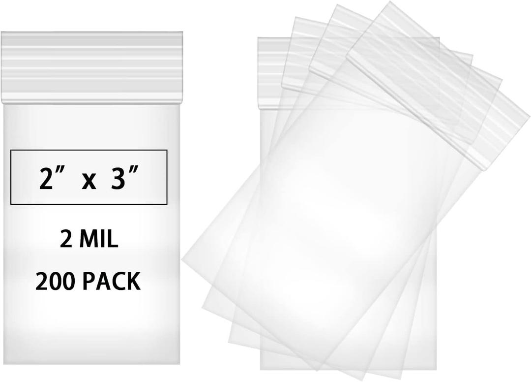 200pcs 2 X 3 Clear Reclosable Zip Plastic Poly Bags with Resealable Lock Seal Zipper-2 Mil