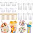 7 Pcs 1L 32oz Plastic Cocktail Buckets 750ml Ice Cream Buckets with Disposable Spoons and Straws Summer Theme Stickers for Summer Pool Party Beach Party Supplies