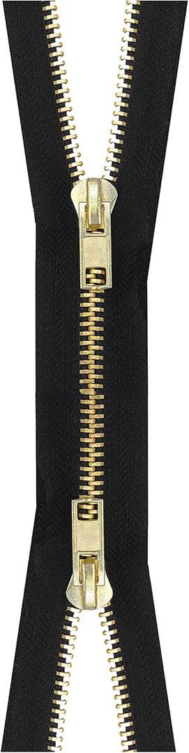 Mandala Crafts 2 Way Zipper  Heavy Duty Two Way Zipper with Two Way Jacket Zipper Pull - #10 Dual Metal Separating Med Weight 2 Way Metal Coat Zipper for Sewing Crafts Brass 36 Inches
