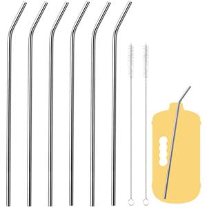 6 Pack Ultra Long Bent Metal Straws, 14 Inch Extra Long 304 Stainless Steel Reusable Drinking Straws with Cleaning Brush for 100oz Tumbler, 12.5oz Tall Wine Bottle, 64oz Water Bottle, 128oz Water Jug