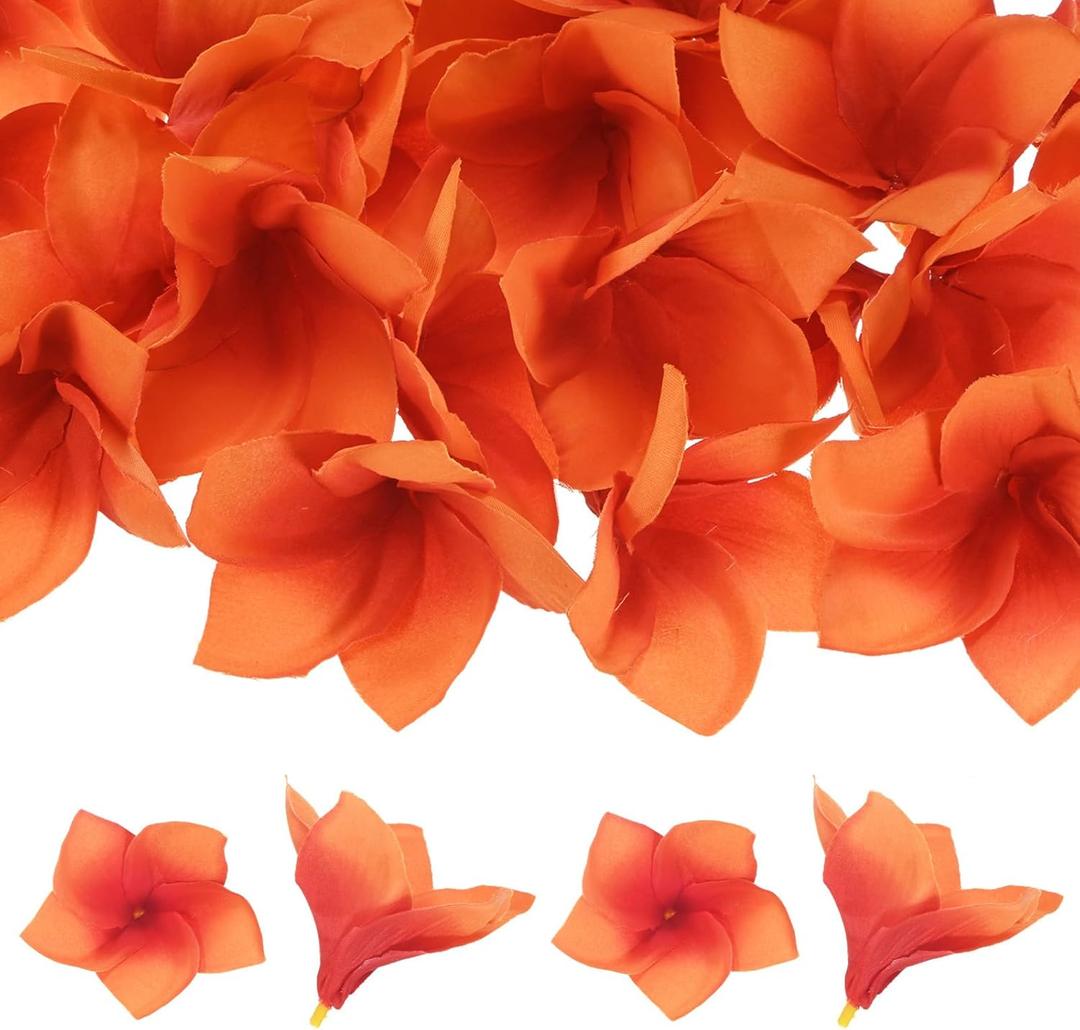 30-Pack Artificial Plumeria Flowers, Fake Silk Heads Flower Hawaiian Plumeria Petal for DIY Crafts/Dress/Wedding/Party Decoration [Orange, 3.9"/ 10cm]
