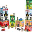 Coogam Montessori Sorting & Stacking Blocks with Nesting Garages Cars, Stackable Number Boxes for Toddlers Learning Community Helpers, Preschool Educational Toy Gift for 2 3 4 Year Old Baby