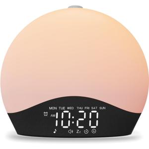 Sunrise Alarm Clock White Noise Sound Machine with 25 Soothing Sounds, 17 Night Lights, Bluetooth Speaker, Wake Up Light Alarm Clock for Bedrooms, Heavy Sleepers, Ideal Gift for Baby, Kids, Seniors