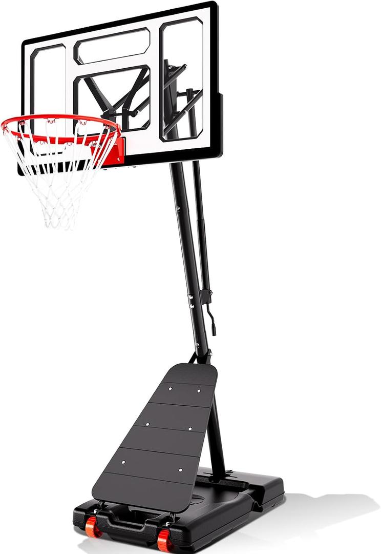 AWII SPORT Basketball Hoop Outdoor 40Inch Impact Backboard, 5.3-10FT Height Adjustable Basketball Hoop Goal System with Portable Wheels for Adults (White, 40inch Backboard)