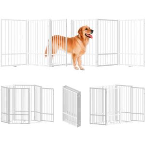 Full Matel Freestanding Dog Gate with Door, 36''Height Foldable Pet Dog Fence for Indoor & Outdoor, 6 Panels Extra Wide Free Standing Tall Dog Gates for Doorways,House,Stairs,Porch,Deck,Yard (White)