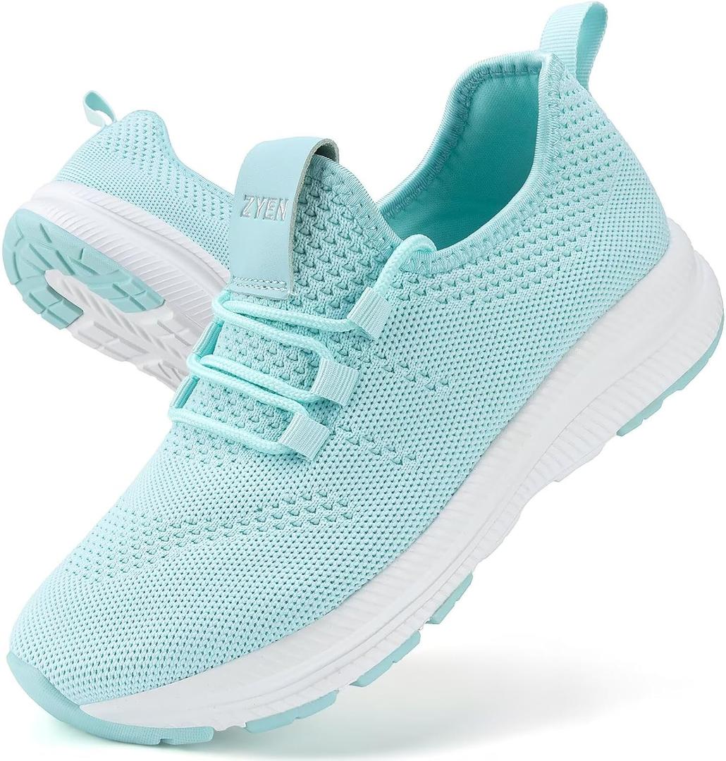 ZYEN Wide Toe Box Shoes Women Non-Slip Ultra Light Running Sneakers Extra Wide Feet Arch Support Walking Shoes Tennis Diabetes Breathable Gym Workouts 8813 Mint Tint 38