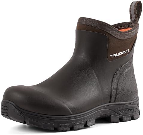 Trudave Men's Rain Boots Waterproof Garden Shoes, Ankle Rubber Work Boots, Camp Outdoor Snow Mud Boots for Farming, Hunting, Lawn Work, Size 8