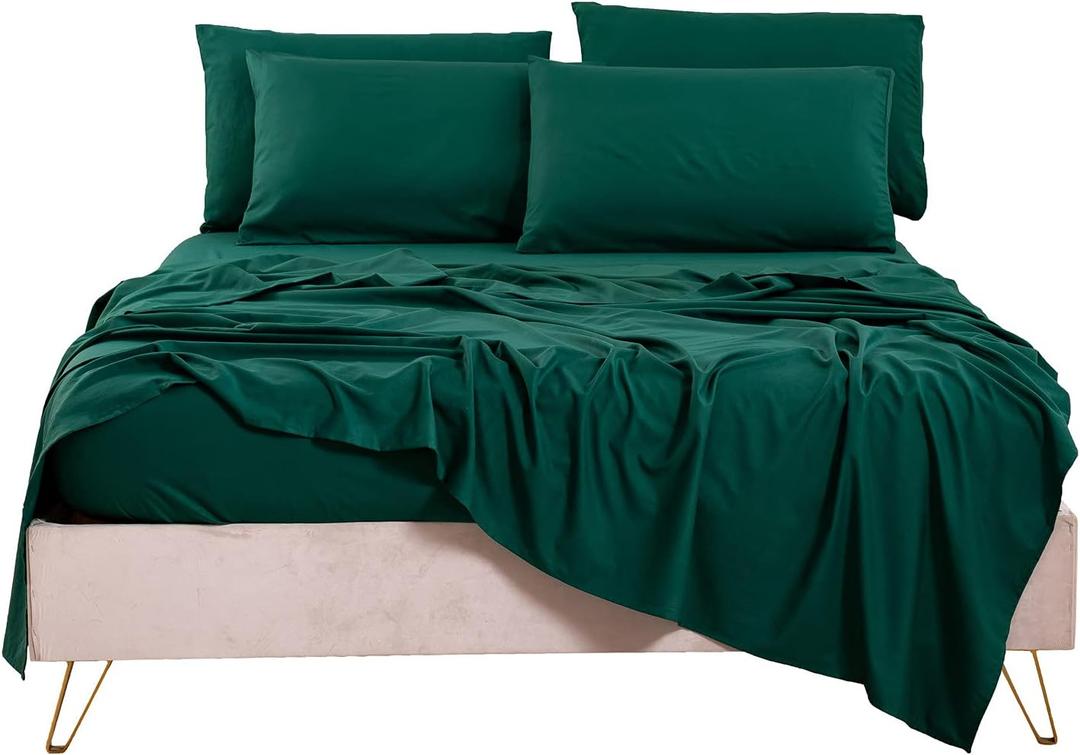 Bedlifes Queen Sheet Set- Cooling Sheets-Ultra Soft-Silky-Breathable-Deep Pocket- 1800 Series Bedding Set Microfiber- Green Bed Sheets Queen Size 4 Pieces