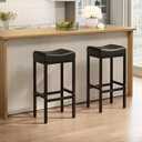 RISWER Bar Stools Set of 2-24 Inch Counter Height Chairs for Kitchen Island, Leather Seat with 400 LBS Heavy-Duty Metal Frame and Adjustable Feet, Easy to Assemble for Bar, Café or Dining Room, Black