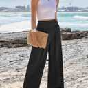 ANRABESS Womens Pants Wide Leg High Waisted Palazzo Pants Summer Flowy Beach Lounge Casual Trousers with Pockets (Black)