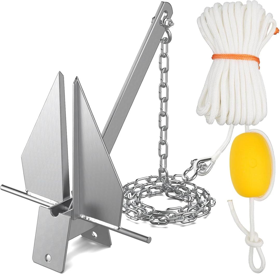 Boat Anchor Kit, 4 Sizes Fluke Anchor with Float, Chain, Rope, Hot-Dipped Galvanized Steel Anchor for Watercraft Up to 38FT, 23 x 11"