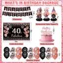 40th Birthday Decorations for Women - Rose Gold 37Pcs All-in-One Party Kit with Banner, Backdrop, Tiara, Sash, Cake Topper, Latex Balloons, Hanging Swirls, Centerpieces