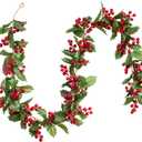 DearHouse 6FT Red Berry Christmas Garland, Flexible Artificial Berry Garland for Indoor Outdoor Home Fireplace Decoration for Winter Christmas Holiday New Year Decor (Green)