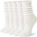 Women White Merino Wool Slouchy Boot Socks Warm Winter Thermal Slouch Scrunch Cozy Knit Comfy Hiking Work Gifts Socks 5 Pairs Stocking Stuffers(W,L)
