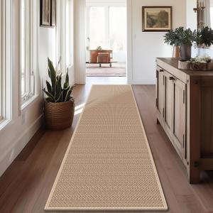 10ft Natural Jute Hallway Runner Rug Non Slip Washable, Rubber Backed Long Khaki Indoor Entryway Runner, Absorbent Kitchen Carpet Sink Rug