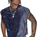 RoseSeek Men's Sequin Tank Top Glitter Crew Neck Sleeveless Tops Party Club Vest Rave Outfits Streetwear,XXL