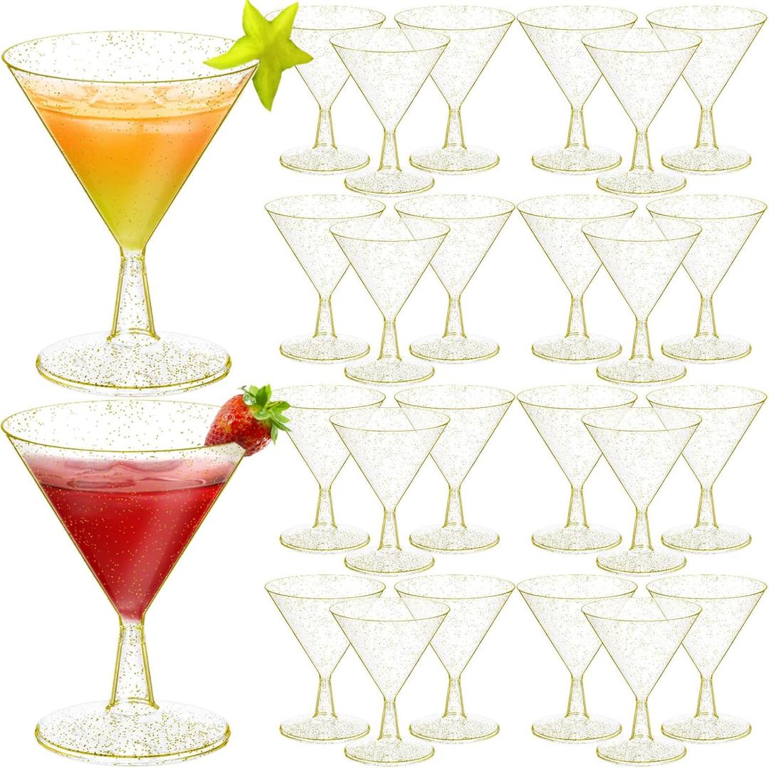 Boao 150 Pcs Plastic Martini Glasses Disposable Cocktail Glasses Mini Martini Cups Unbreakable Cups Mini Dessert Shot Flutes for Wedding Events Party Bowl Wine Ice Cream (Gold Pink,2oz)