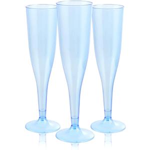 WDF 36 Pack Clear Blue Plastic Champagne Flutes - 7OZ Blue Champagne Flutes Plastic, Champagne Glasses Disposable for Party/Wedding/Birthday/Spring