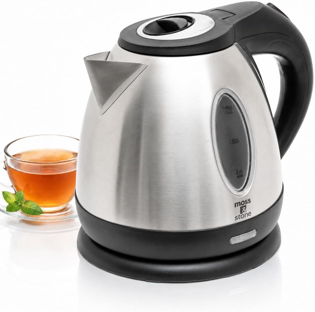 Moss & Stone Stainless Steel Electric Kettle, 1.2L Cordless 1500W