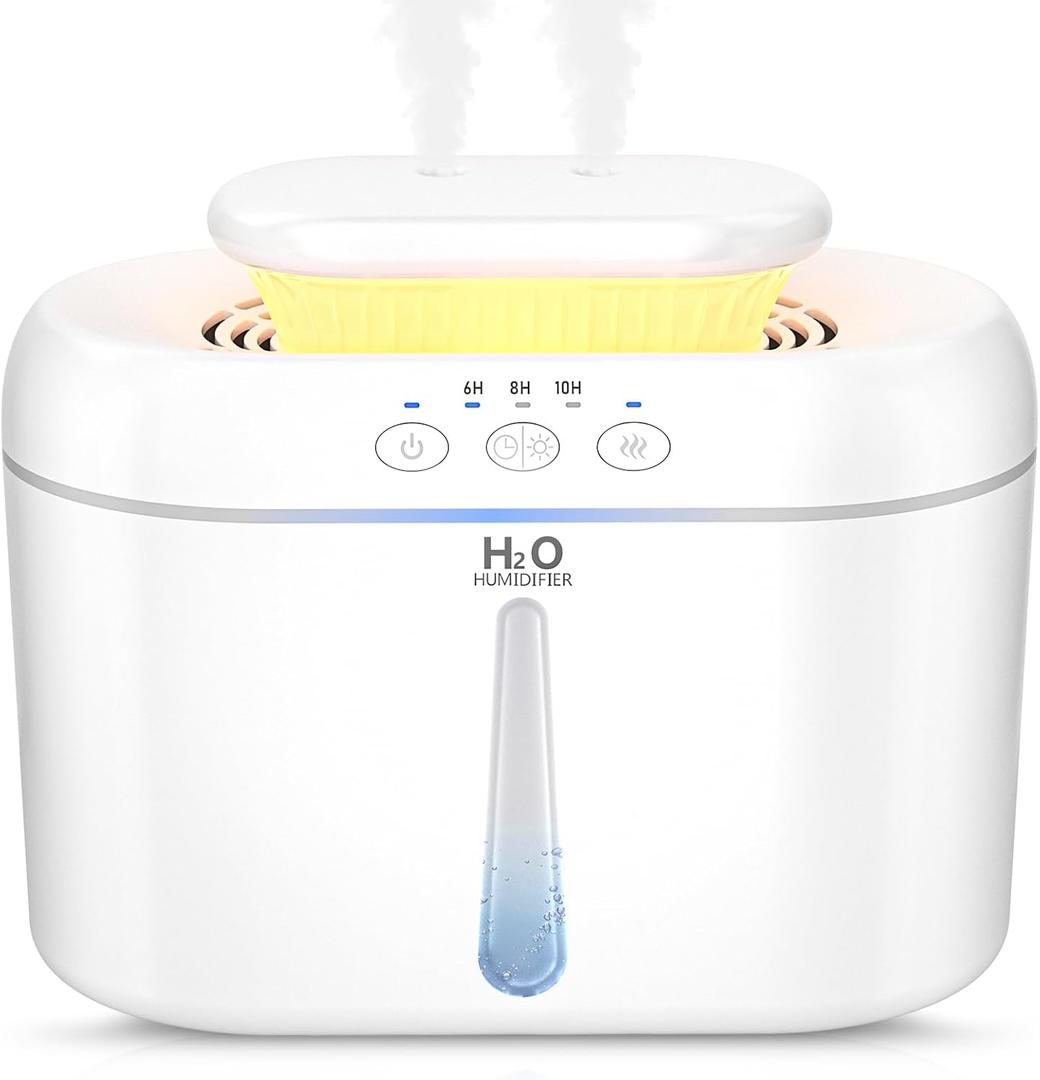 COO Humidifiers for Bedroom, 2L Tank for Large Room, 30 Hour Runtime, 28dB Quiet Cool Mist Humidifier for Home, Baby Nursery, Plants, Indoor, Office, Easy to Fill & Clean,Night Light and Auto Shut-off
