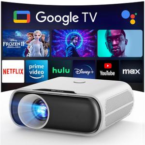 1500 ANSI Projector with WiFi and Bluetooth, Goiaey Smart Portable Projector Compatible with GoogIe TV, Built-in Official Apps, GoogIe Voice, DoIby Audio, HDMI ARC CEC Native 1080P Movie Projector (White)