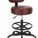SUPERJARE Drafting Chair with Backrest, Adjustable Foot Rest Rolling Stool | Multi-Purpose Shop Stool, Drafting Stool, Office Desk Chair, Bar Stools with Thick Seat Cushion for Home Kitchen,Rustic Brown 