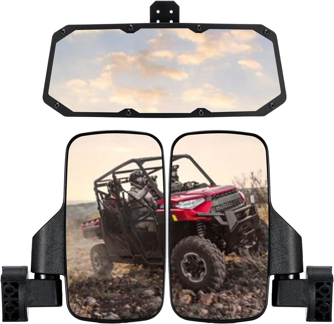 UTV Ranger Side Mirrors and UTV Center Mirror Set Compatible With 2015-2025 Polaris Ranger 500 570 900 1000 XP with Pro-Fit Profiled Tube