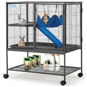 HABUTWAY 36.5''H Large Metal Rolling Ferrets Cage, 2-Tiers Small Animal Cages, Cage for Rats/Chinchillas, 0.5'' Bar Spacing for Ferret,Small Animal Cage w/Removable Ramp & Platform
