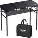 Folding Camping Table with Storage Net, 3ft Camping Table Aluminum Folding Table with 3 Adjustable Height Max 27.5 Inch Picnic Table Portable Table for Outdoor Backyard BBQ, Pure Black