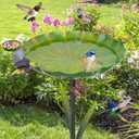 Metal Bird Bath for Outside, Detachable Birdbath Sturdy 5-Prong Stake Base with Bowl & Decorative Birds, Durable Iron Garden Birdbath Feeder for Outdoor Garden Yard Patio Decor(Retro Green)