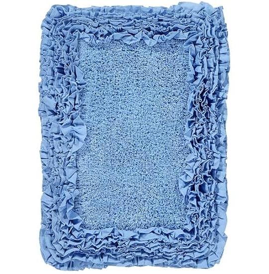 Better Trends 2 Piece 17 x 24 Bathmat Set 100% Cotton Soft Super Absorbent Non-Slip Washable Bath Rug for Bathroom Floor Decor Toilet Base Contour Blue Shaggy Border Collection