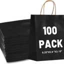 LIHOMR Gift Bags 8.25" x 5.9 x3.15 100Pcs Paper Bags with Handles, Kraft paper Bags for Small Business Christmas Bulk, Wedding, Party Favor, Shopping, Lunch, Halloween Trick-or-Treat (Black)