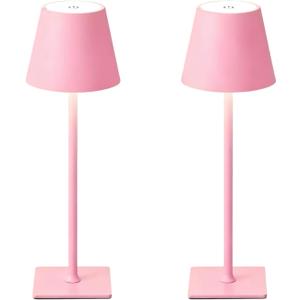 Pink Rechargeable Table Lamp Set of 2,Cute Small Pink lamp for Girls Bedroom Accessories for Dorm Room Bedside Nightstand Shower Lamp,Cordless Desk Lamp Touch Lamp,Home Decor