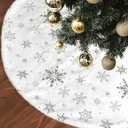 36 Inch Christmas Tree Skirt,White Snowflake Decor Soft Plush Faux Fur Jacquard Christmas Tree Skirts for Xmas Holiday Home Party Decorations Indoor