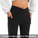 DLOODA Women's Flare Leggings with Pockets Crossover High Waisted Bootcut Yoga Pants Tummy Control Bell Bottom Leggings (Black, XL)
