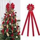 SY Super Bang Velvet Christmas Tree Topper, Red/Gold 48x12 Inch Christmas Bow Tree Topper for Xmas Tree Decorations, for Xmas Ornaments Holiday Home Indoor/Outdoor Wedding Thanksgiving Decor.