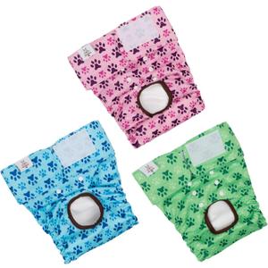 CuteBone Dog Diapers Female Washable Small Medium Large 3 Pack Reusable Doggie Diapers Puppy Period Pants for Doggy Heat Cycle Peeing D06L