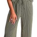 KIRUNDO 2 Piece Sets for Women Dressy Casual Ribbed Knit Short Sleeve Tops Wide Leg Pants Lounge Set Travel Airport Outfits, XXL