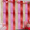 2 x 2 Pack 3.2ft x 9.8ft Valentine's Day Metallic Foil Fringe Curtain, Red Purple Rose Gold Tinsel Curtains Streamers Party Photo Booth Props Backdrop for Anniversary, Engagement, Romantic Love Decoration