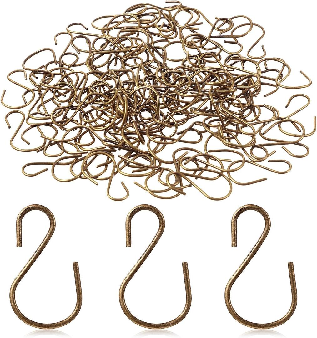Sratte 120 Pcs Mini S Hook for Hanging 1 Inch Metal Hanging Hooks S Shaped Iron Wire Hangers Mini Ornament Storage Hangers for Irish Day Decor Pot Plant Jewelry Keychain (Bronze Color)