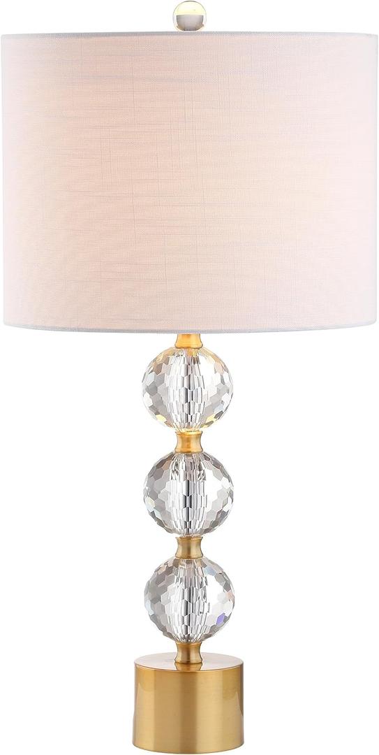 JONATHAN Y 25.25" Clear and Brass Gold Crystal Table Lamp, Modern Glam Faceted Orb Bedside Lamp with White Linen Drum Shade for Living Room Bedroom, LED Bulb Included JYL5017A