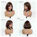 Short Brown Wig with Bangs Brown Bob Wig for Women Medium Shoulder Length Brunette Wig Bob Natural Looking Side Parting Dark Brown Wigs 16 Inch Heat Resistant Synthetic Hair for Girls Daily Party Use
