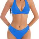 Bikini Sets for Women Two Piece Womens Swimsuits Sexy Adjustable Halter Tops Bathing Suit High Cut Bikini (Blue, XL)