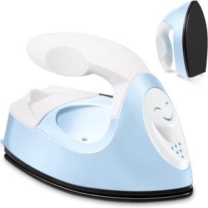 Honoson Mini Craft Iron Mini Heat Press Small Iron 3.93 x 2.36 x 2.76 in Portable Handy Tiny Flatiron with Charging Base Accessory for Fuse Bead Patch DIY Heat Transfer Vinyl(Light Blue)