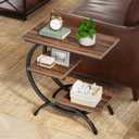 Tribesigns C-Shaped End Table, Industrial 3-Tier Small Side Table for Couch, Wood Bedside Table Snack Side Table with Storage Shelves for Living Room Small Space, Rustic Brown