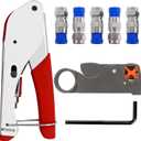 mxuteuk RG59 RG6 Coax Cable Crimper Tool Coaxial Compression Tool Fitting Wire Stripper With 5PCS F Type RG6 Compression Connectors