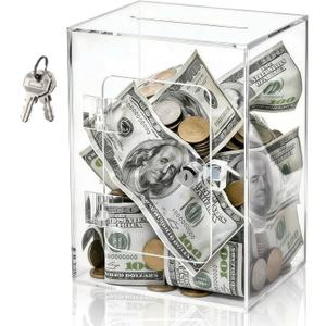 Cididu Clear Piggy Bank with Lock, Acrylic Money Saving Box for Adults Kids, Reusable Coin Cash Storing Container with Key, Openable Unbreakable Money Change Jar Pot for Birthday Gift Home Decoration